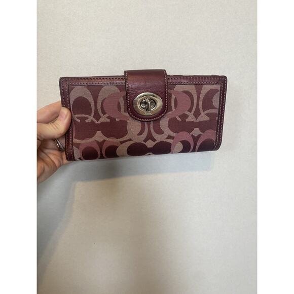 Coach Handbags - Coach Wallet Plum Purple Red Long Turn Lock Canvas Bifold Monogram Logo Womens